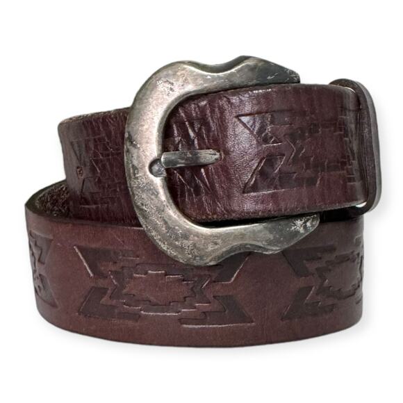 Genuine Leather 1.5 inch Aztec Embossed Unisex Belt Waist 32-36 Inch - Picture 1 of 7